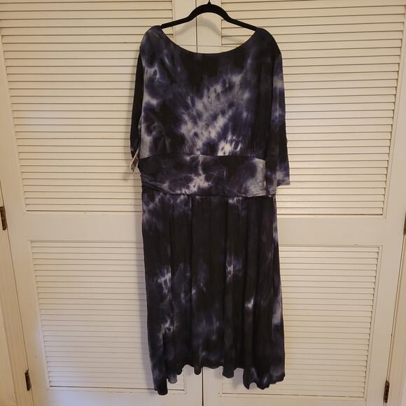 Kiyonna Plus Size 3X Tie Dye Maxi Dress Blue Gray White Flowy Ruffle Boho - Picture 5 of 9